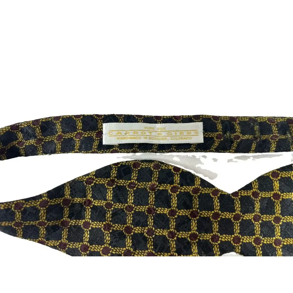 CARROT & GIBBS Bow Tie Black, Maroon and Gold Pattern Design Button Adjustments